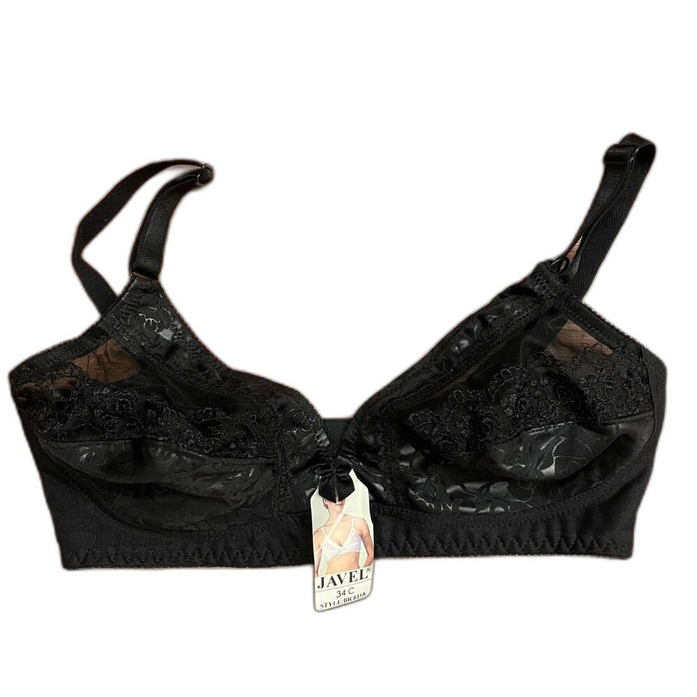 vintage Y2K black mesh and floral lace unlined bra size 34C NEW with tags